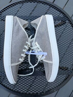 OluKai Gray and White Knit Low-Top Sneakers